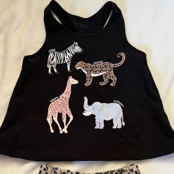 The Children's Place Black Tank Top & Tan Leopard Print Shorts Matching Set - Picture 2 of 3